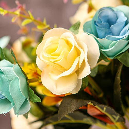 Eternal Blue and Yellow Rose Bouquets with Ceramic Vase